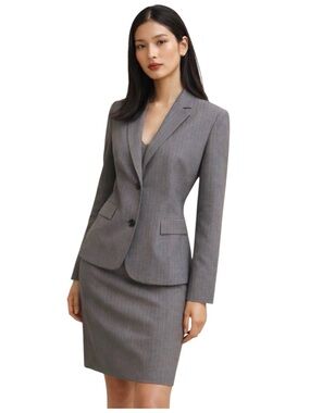 NWT 346 Brooks  Brothers Grey Pinstripe 2 Piece Pencil Skirt Blazer Suit (8/10P)